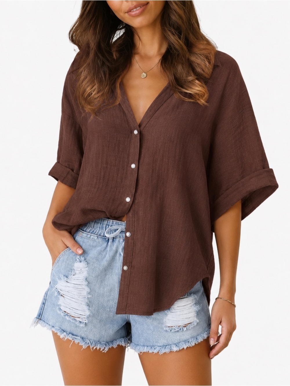 Merryfun Linen Blend Button Down Shirt 2XL NWT Chocolate Brown